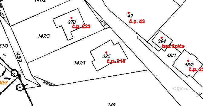 Krušovice 218 na parcele st. 325 v KÚ Krušovice, Katastrální mapa