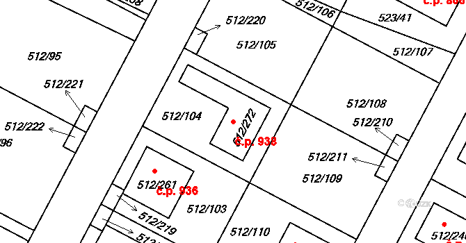 Srubec 938 na parcele st. 512/272 v KÚ Srubec, Katastrální mapa