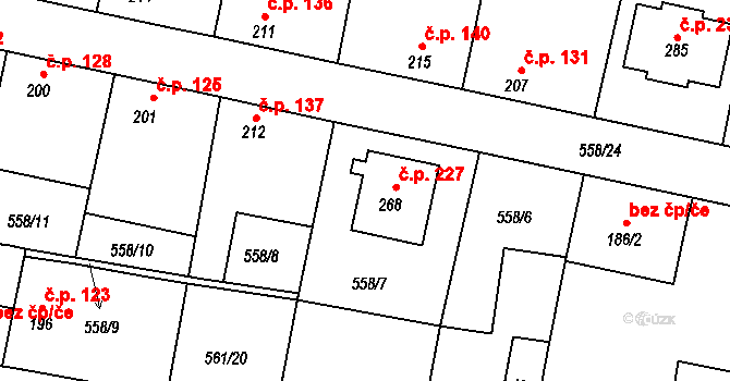 Telce 227, Peruc na parcele st. 268 v KÚ Telce, Katastrální mapa