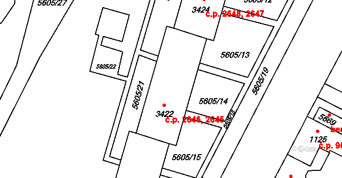 Žatec 2645,2646 na parcele st. 3422 v KÚ Žatec, Katastrální mapa