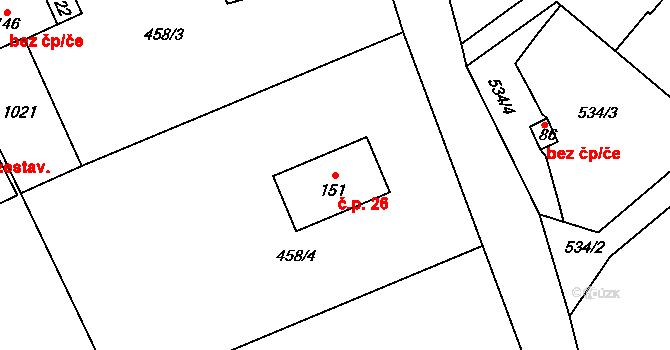 Nosetín 26, Chyšky na parcele st. 151 v KÚ Nosetín, Katastrální mapa