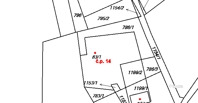 Bačetín 14 na parcele st. 83/1 v KÚ Bačetín, Katastrální mapa