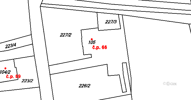 Chleny 66 na parcele st. 105 v KÚ Chleny, Katastrální mapa