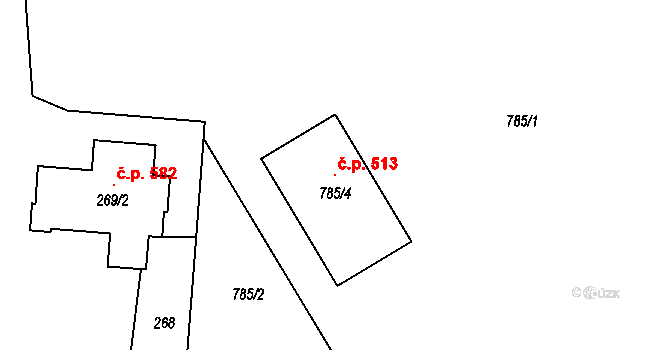 Zruč 513, Zruč-Senec na parcele st. 785/4 v KÚ Zruč, Katastrální mapa