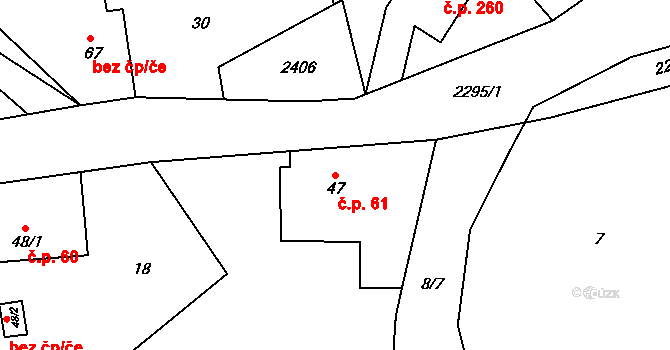 Slatina nad Zdobnicí 61 na parcele st. 47 v KÚ Slatina nad Zdobnicí, Katastrální mapa