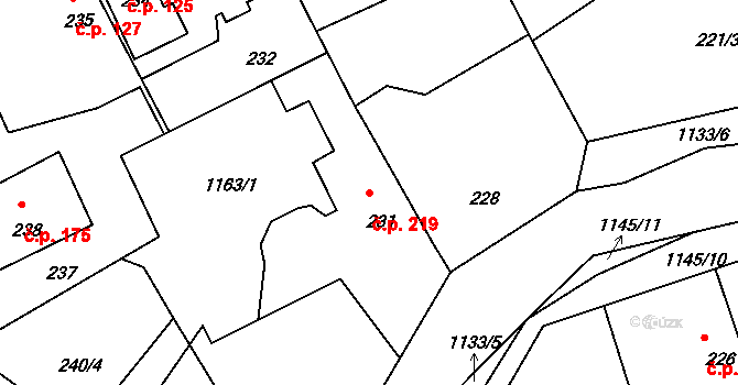Štěnovice 219 na parcele st. 231 v KÚ Štěnovice, Katastrální mapa