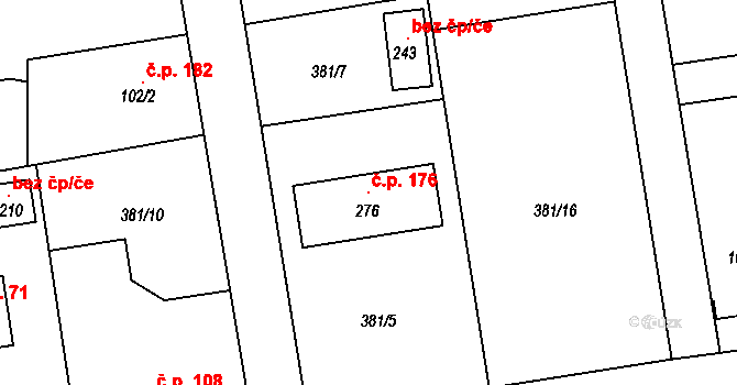 Hněvkovice 176, Humpolec na parcele st. 276 v KÚ Hněvkovice u Humpolce, Katastrální mapa