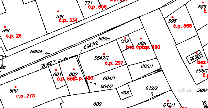 Hustopeče 297 na parcele st. 5647/1 v KÚ Hustopeče u Brna, Katastrální mapa