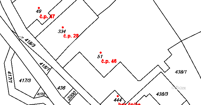 Rajnochovice 46 na parcele st. 51 v KÚ Rajnochovice, Katastrální mapa
