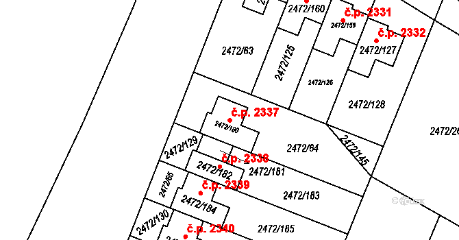 Předměstí 2337, Litoměřice na parcele st. 2472/180 v KÚ Litoměřice, Katastrální mapa
