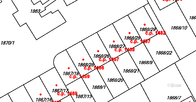 Holešov 1457 na parcele st. 1868/26 v KÚ Holešov, Katastrální mapa