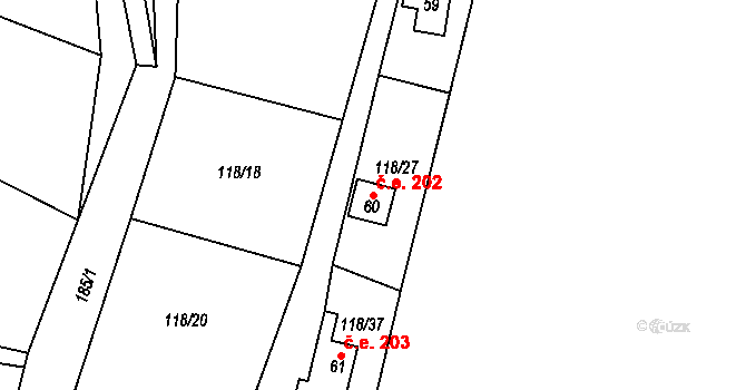 Repechy 202, Bousín na parcele st. 60 v KÚ Repechy, Katastrální mapa
