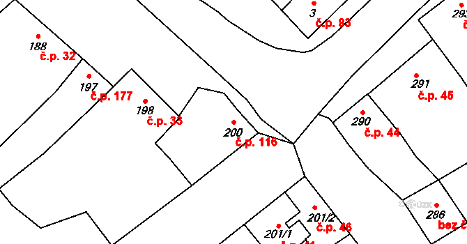 Čehovice 116 na parcele st. 200 v KÚ Čehovice, Katastrální mapa