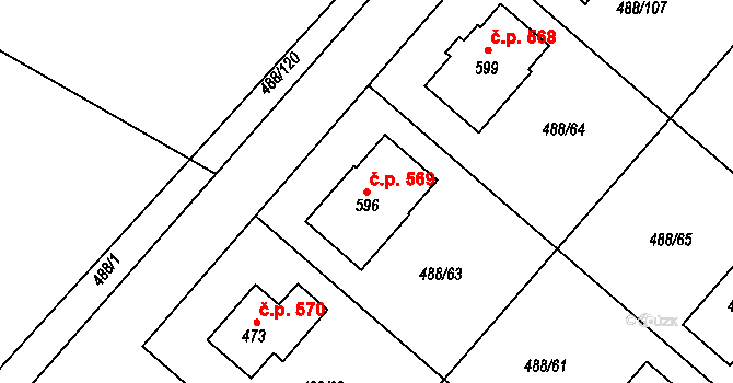 Český Herálec 569, Herálec na parcele st. 596 v KÚ Český Herálec, Katastrální mapa