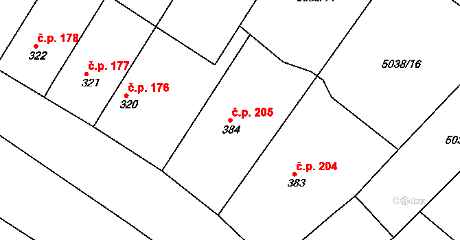 Břežany 205 na parcele st. 384 v KÚ Břežany u Znojma, Katastrální mapa
