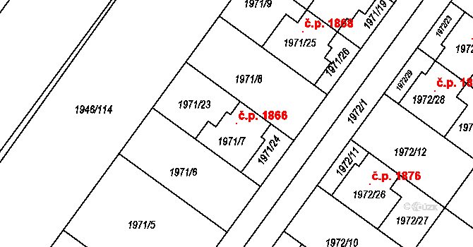 Holešov 1866 na parcele st. 1971/7 v KÚ Holešov, Katastrální mapa