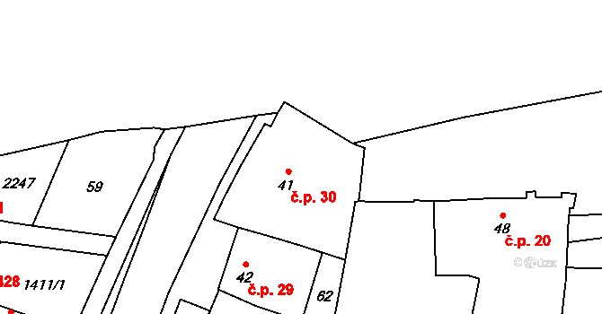 Vranov nad Dyjí 30 na parcele st. 41 v KÚ Vranov nad Dyjí, Katastrální mapa