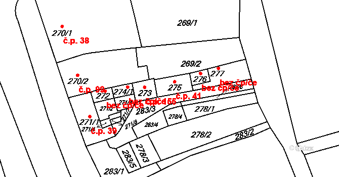 Uhřičice 41 na parcele st. 275 v KÚ Uhřičice, Katastrální mapa