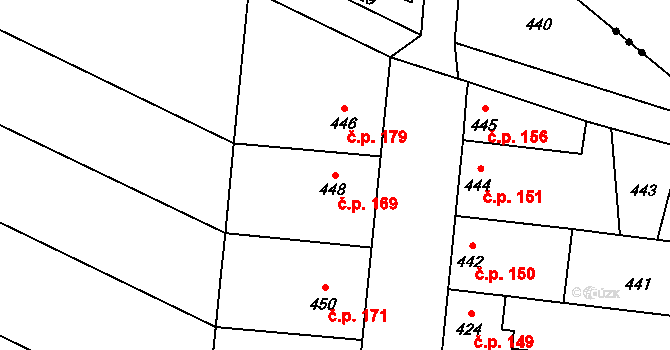 Přerov XII-Žeravice 169, Přerov na parcele st. 448 v KÚ Žeravice, Katastrální mapa