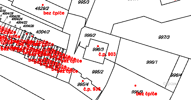 Žižkov 803, Kutná Hora na parcele st. 996/3 v KÚ Kutná Hora, Katastrální mapa