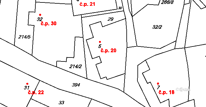 Krchlebská Lhota 20, Zbýšov na parcele st. 5 v KÚ Krchlebská Lhota, Katastrální mapa