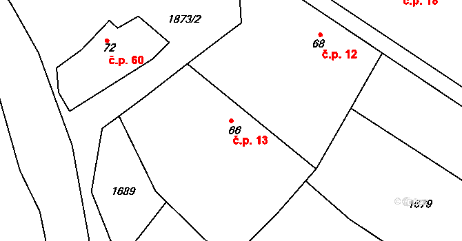 Nesměřice 13, Zruč nad Sázavou na parcele st. 66 v KÚ Nesměřice, Katastrální mapa