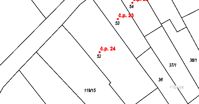 Horka I 24 na parcele st. 52 v KÚ Horka u Žehušic, Katastrální mapa