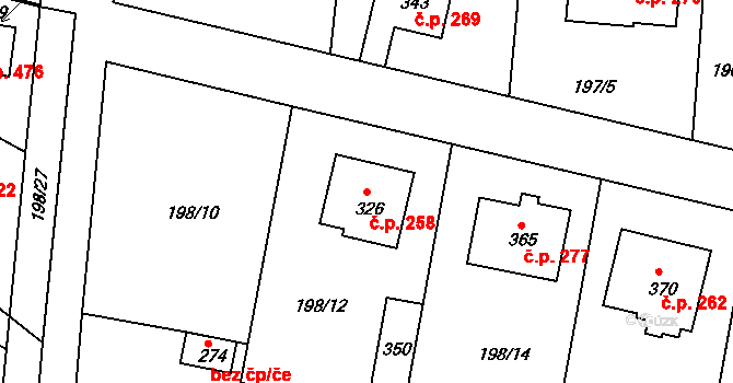 Nehvizdy 258 na parcele st. 326 v KÚ Nehvizdy, Katastrální mapa