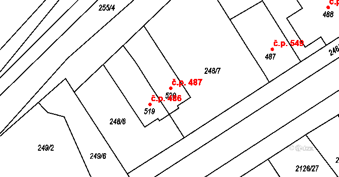 Lišov 487 na parcele st. 520/1 v KÚ Lišov, Katastrální mapa