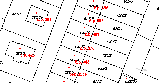 Včelná 376 na parcele st. 625/6 v KÚ Včelná, Katastrální mapa