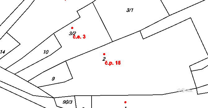 Chylice 15, Útvina na parcele st. 2 v KÚ Chylice u Útviny, Katastrální mapa