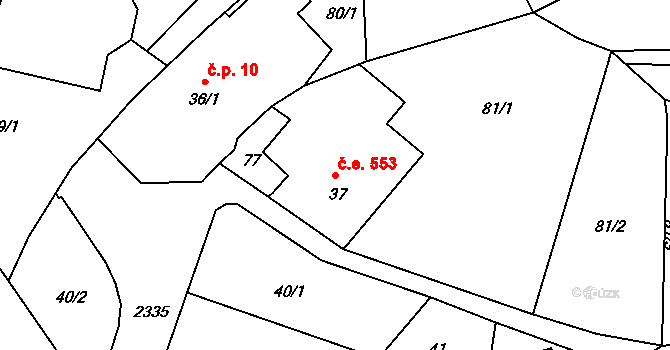 Držkov 553 na parcele st. 37 v KÚ Držkov, Katastrální mapa