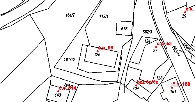 Jenišovice 96 na parcele st. 126 v KÚ Jenišovice u Jablonce nad Nisou, Katastrální mapa