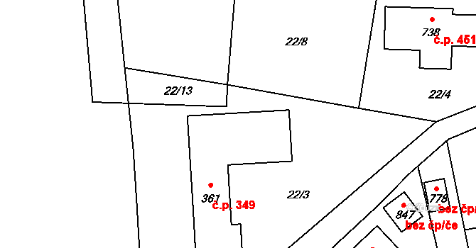 Kokonín 349, Jablonec nad Nisou na parcele st. 361 v KÚ Kokonín, Katastrální mapa