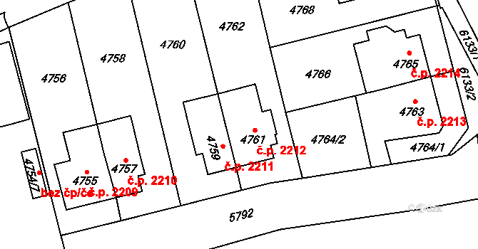 Jihlava 2212 na parcele st. 4761 v KÚ Jihlava, Katastrální mapa