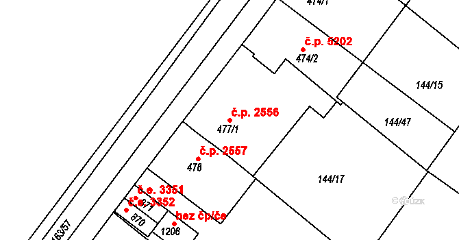 Jihlava 2556 na parcele st. 477/1 v KÚ Bedřichov u Jihlavy, Katastrální mapa