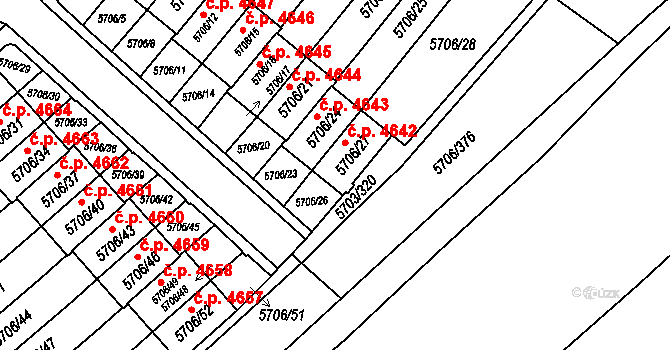 Jihlava 4642 na parcele st. 5706/27 v KÚ Jihlava, Katastrální mapa