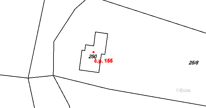 Guty 155, Třinec na parcele st. 250 v KÚ Guty, Katastrální mapa