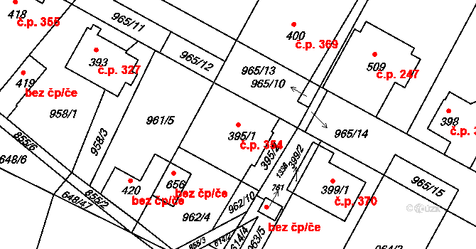 Lázně Toušeň 354 na parcele st. 395/1 v KÚ Lázně Toušeň, Katastrální mapa