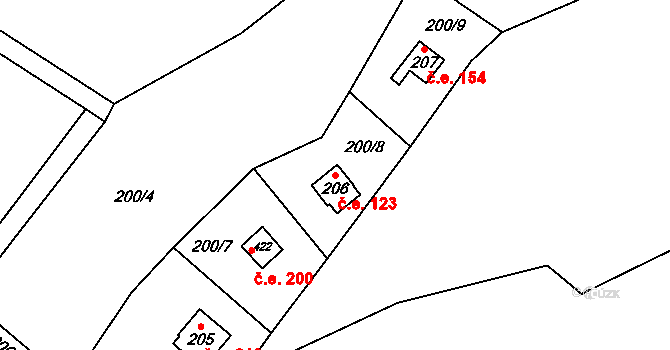 Hostěradice 123, Kamenný Přívoz na parcele st. 206 v KÚ Hostěradice, Katastrální mapa