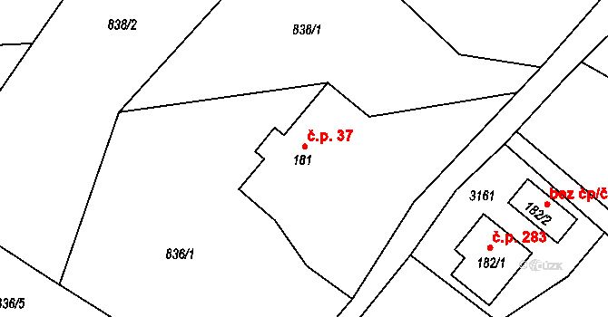 Heřmanice v Podještědí 37, Jablonné v Podještědí na parcele st. 181 v KÚ Heřmanice v Podještědí, Katastrální mapa