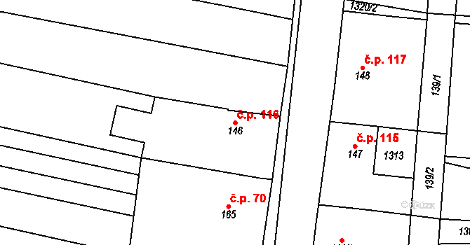 Dražůvky 116 na parcele st. 146 v KÚ Dražůvky, Katastrální mapa