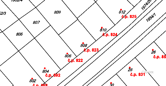 Mistřín 823, Svatobořice-Mistřín na parcele st. 808 v KÚ Mistřín, Katastrální mapa