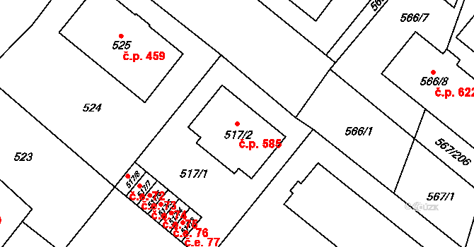 Vyškov-Předměstí 585, Vyškov na parcele st. 517/2 v KÚ Vyškov, Katastrální mapa