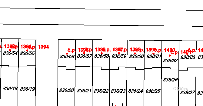 Slavkov u Brna 1397 na parcele st. 836/58 v KÚ Slavkov u Brna, Katastrální mapa