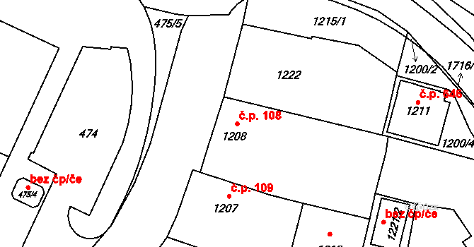 Vrbno pod Pradědem 108 na parcele st. 1208 v KÚ Vrbno pod Pradědem, Katastrální mapa