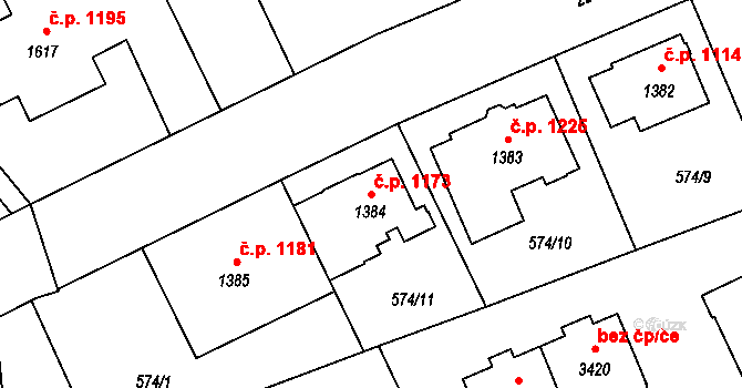 Šumperk 1173 na parcele st. 1384 v KÚ Šumperk, Katastrální mapa