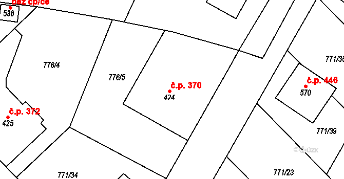 Cerhenice 370 na parcele st. 424 v KÚ Cerhenice, Katastrální mapa