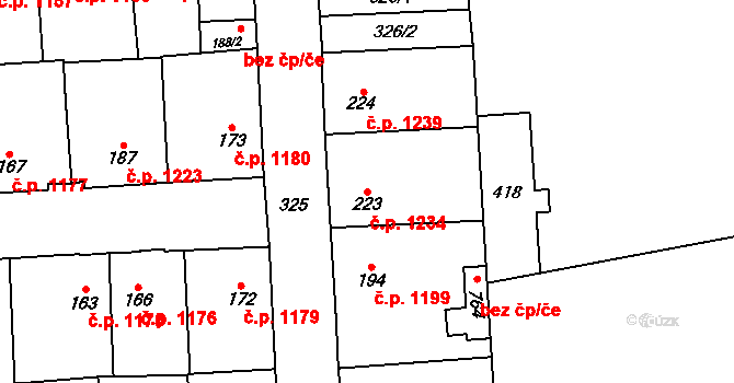 Švermov 1234, Kladno na parcele st. 223 v KÚ Hnidousy, Katastrální mapa