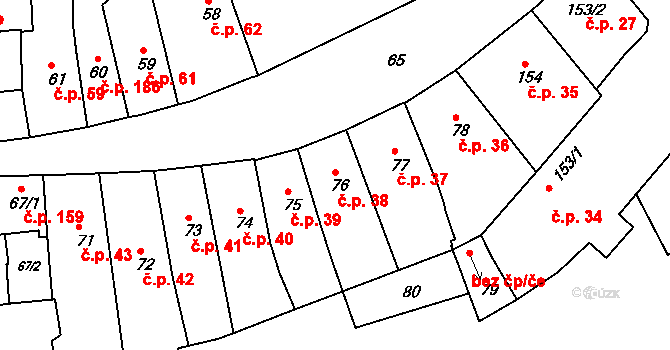 Třeboň I 38, Třeboň na parcele st. 76 v KÚ Třeboň, Katastrální mapa